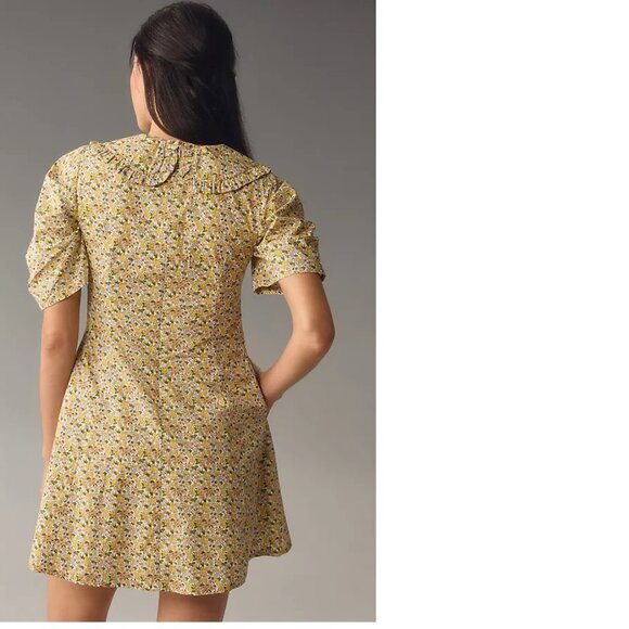 By Anthropologie Short-Sleeve Collared Printed Mini Dress 2 new nwt yellow - Picture 2 of 6